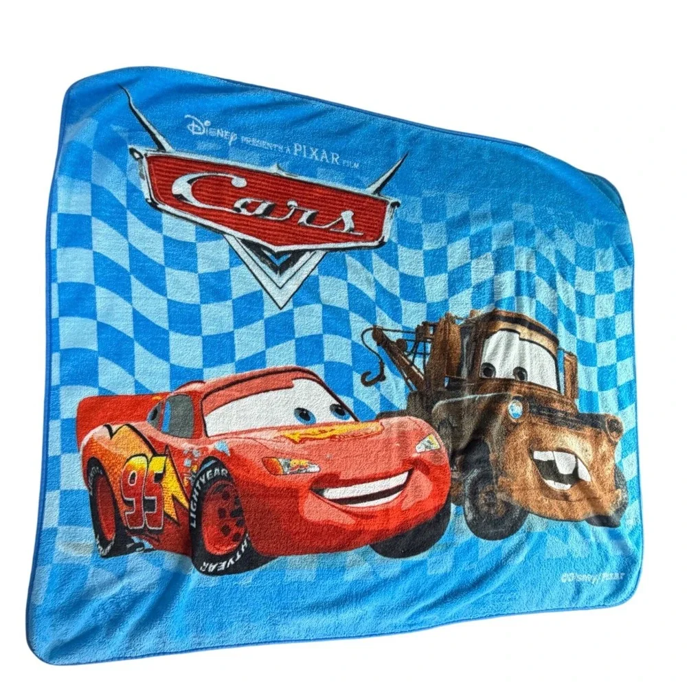 Disney Pixar Cars Lightning McQueen Tow Mater Blue Fleece Throw Blanket 46x59